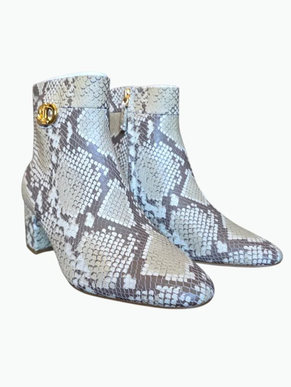 Ralph Lauren Wynne II Snake Print Leather Ankle Boots 10B Python Block Heel NIB